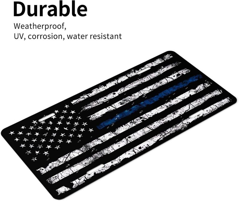 GACCAP Front License Plate Cover Car Decor Accessory Aluminum Metal Rust-Proof US Car Plate Novelty Vanity Tag Cover with 4 Holes for Men Women 6 * 12 in - Vintage Blue Line American Flag - Image 3